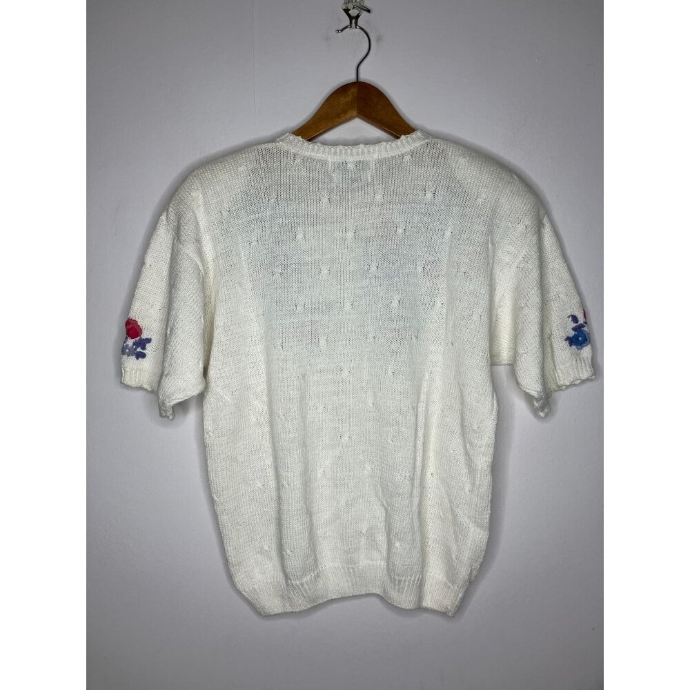 Hand Embroidered Floral Cardigan Northern Isles Women's Medium Short Sleeve New - Picture 7 of 9